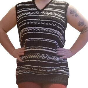 Polo Ralph Lauren Hand Knit Vest | Black & White Fair Isle | Linen Cotton | XL L